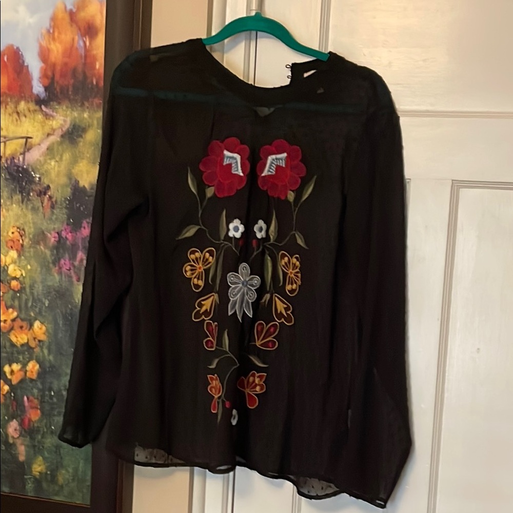 Embroidered Black Floral Women's Top